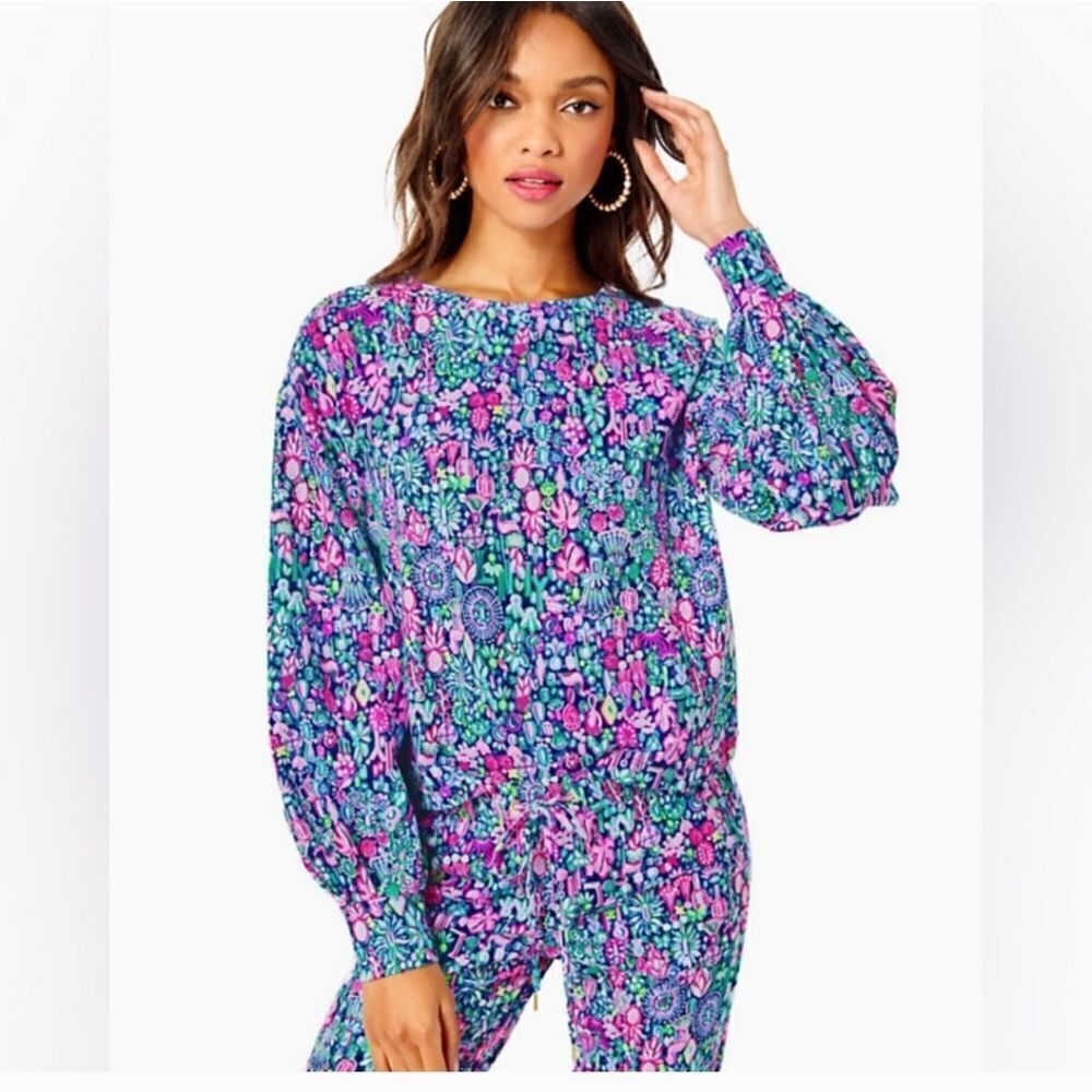 Lilly Pulitzer Kamala Long Sleeve Sweatshirt Low Tide Navy Size XS